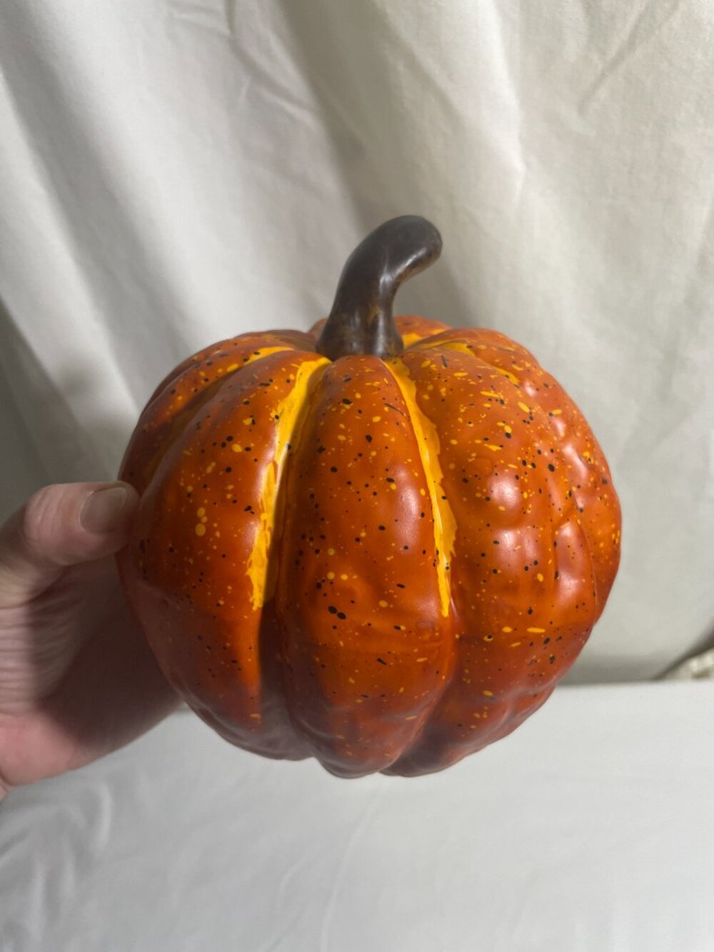 Orange Speckled Faux Pumpkin Fall Harvest Thanksgiving Tabletop Decor 7"